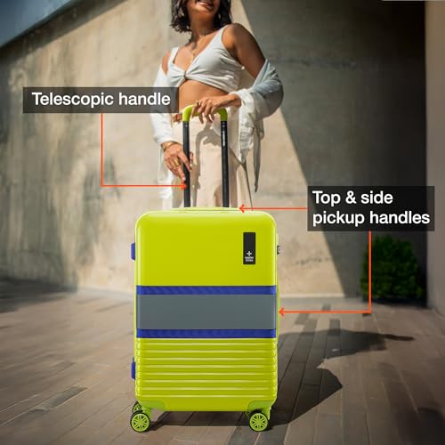 Image of Nasher Miles Mexico Hard-Sided Polycarbonate 8 Wheels Double Spinner Check-in Luggage Neon Green and Grey 28 inch |75cm Trolley Bag, Large
