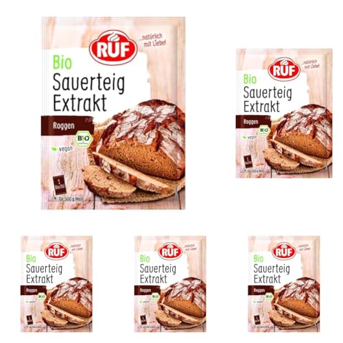 RUF Bio Sauerteig-Extrakt, getrockneter Sauerteigextrakt aus Bio Roggen-Vollkornmehl, Roggensauerteig zum Backen von Brot & Brötchen, 10er Pack