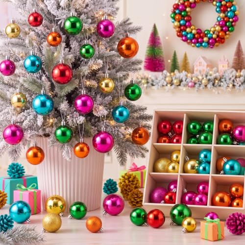 Image of Lunmon 64 Pcs Multicolor Christmas Ornament Bright Color Xmas Baubles