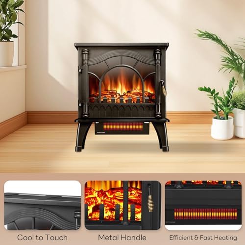 ZAFRO Freestanding Electric Fireplace Stove with Realistic Flame, 5100 BTU Electric Fireplace Heater with Retro Design, 1000W/1500W, Dual Safety Protection for Living Room, Bedroom - Thumbnail 4