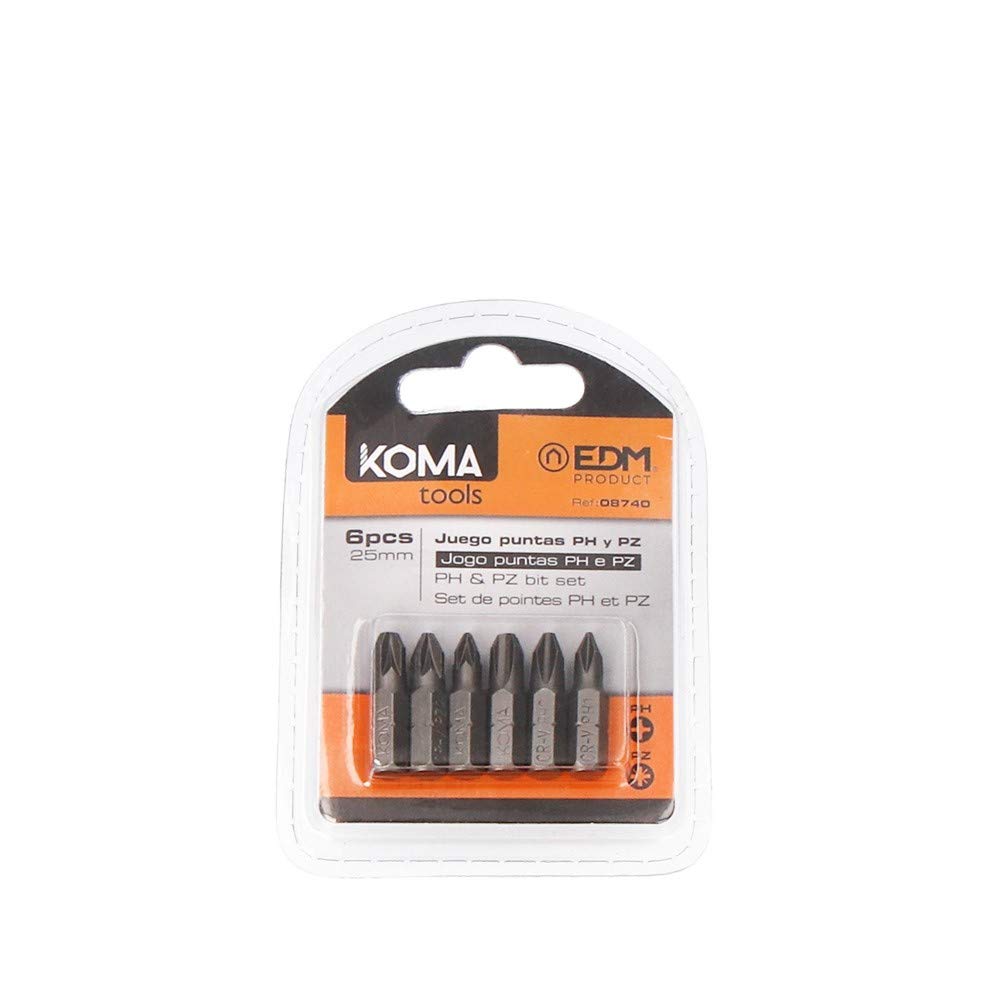 KOMA TOOLS 08740 Ph Tips 1-2-3 Pz 1-2-3 X, Pack of 6 Silver, 25 mm