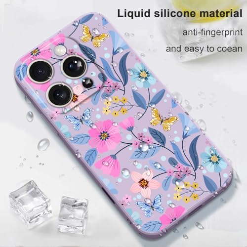 Coque silicone iPhone 16 Pro fine protège des rayures violet fleur LEECG