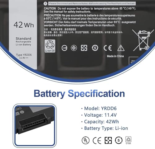 Image of YRDD6 Battery for DELL Inspiron 7586 5482 5485 5491 5591 3310 2-in-1 5593 5591 5480 3493 3582 3583 3584 3593 3793 5493 5585 5590 5594 5598 Vostro 3491 5481 5581 5490 5590 VM732 1VX1H (YRDD6)