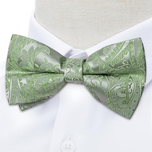 Image of DiBanGu Paisley Pre-Tied Bow Ties for Men Silk Adjustable Bowtie and Pocket Square Cufflinks for Wedding Party