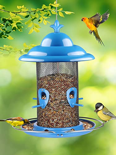 Bird Feeder DELOMO,5.5 lb Squirrel Proof Bird Feeders for Outside Clearance Hanging,Metal Mesh Wild Bird Feeder with 4 Feeding Ports,Large Capacity for Garden Yard Outside Decoration