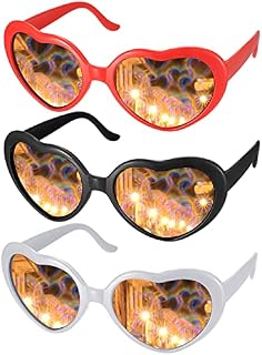 3 Pcs Heart Effect Diffraction Glasses, Heart Shaped Special Effects Glasses, 3D Heart Light Sunglasses Eyeglasses for Raves, Music Festivals, Outdoor Music Party, Fireworks Displays