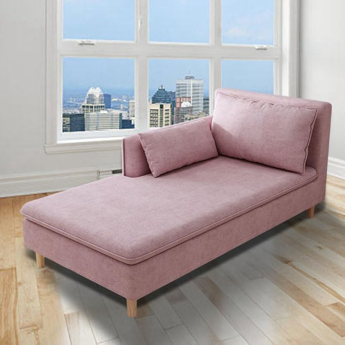 Image of Wood Nordic Chaise Lounge Sofa Chaise Lounger Seater Ottoman Sofa Bench Pouf Puffes Sofa Lounge For Living Room Couch Chaise Furniture (Pink, 1 Seater)