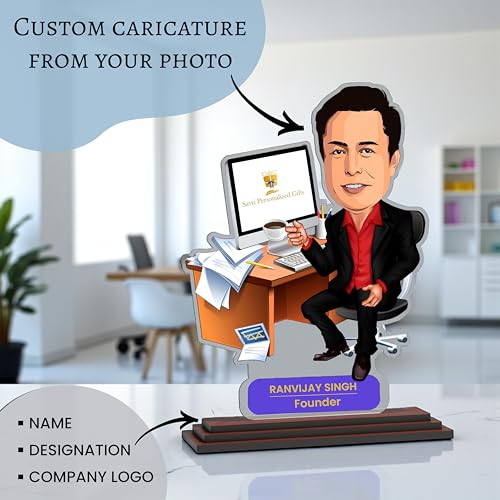 Image of SAVRI Personalized Caricature for Boss - Customized Picture Caricature Standee with Name Funny & Quirky Corporate Gift | Boss, Colleague & Senior | Birthday, Farewell, Anniversary & Office Desk Gifts