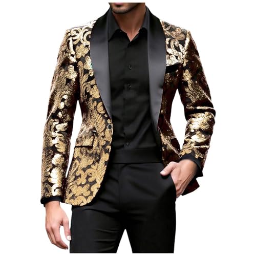 Men's Sequin Blazer Sparkly Glitter Jacket Shiny Floral Suit Jacket Stylish Party Wedding Banquet Prom Coat