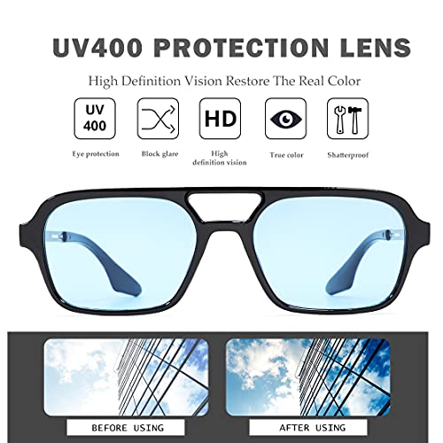NULOOQ Retro 70s Flat Aviator Sunglasses for Women Men, Vintage Square Small Frame Shades Driving UV400 Protection3