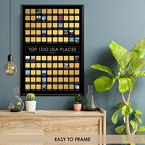 Top 100 Destinations Scratch Off Poster – Large Scratchable Poster Of The Best Travel Destinations Of The United States - Black And Gold Chart To Mark Us Places Visited - Best Places I`ve Been Poster - Globetrotter Poster Of Places Where You Have Been #TOP5