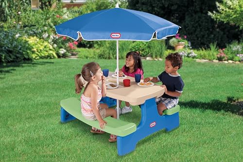 Image of Little Tikes Easy Store Picnic Table with Umbrella, Multi Color, 42.00''L x 38.00''W x 19.75''H