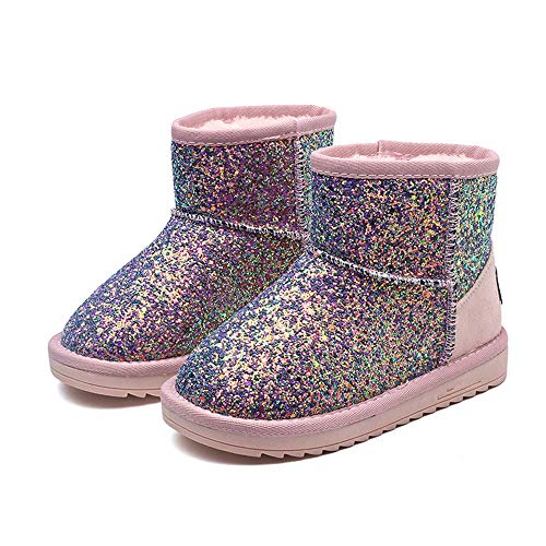 Dayiss Girls Snow Boots Girl's Warm Plush Comfortable Sequin Sparkly Waterproof Outdoor Princess Winter Boots for Girls