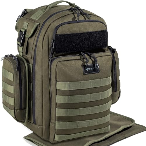 Image of Dinictis Dad Diaper Bag, Mens Diaper Bag Backpack with Diaper Changing Mat, Military Diaper Backpack with Molle Webbing, Waterproof Pouch, Baby Wipes pocket, Insulated Bottle Pockets- Jungle Green