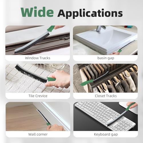 Image of FOOGWEE Hard Bristle Crevice Cleaning Brush - Cleaning Supplies - Grout Cleaning Brushes for Household Use - Crevice Cleaning Tool for Bathroom, Home and Kitchen (3, Green)