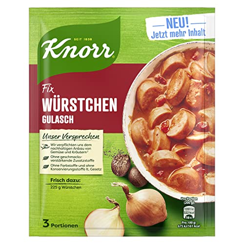 Knorr Fix Würzmischung Würstchen-Gulasch für ein leckeres Fleischgericht ohne geschmacksverstärkende Zusatzstoffe 44 g 1 Stück