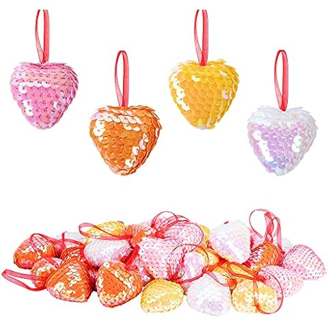 EBaokuup 32 Pieces Valentine’s Day Heart Shaped Hanging Ornaments, Mermaid Fish Scale Heart Shaped Baubles Hanging Ornaments for Mother's Day Father's Day Valentine Wedding Anniversary Decor Cover