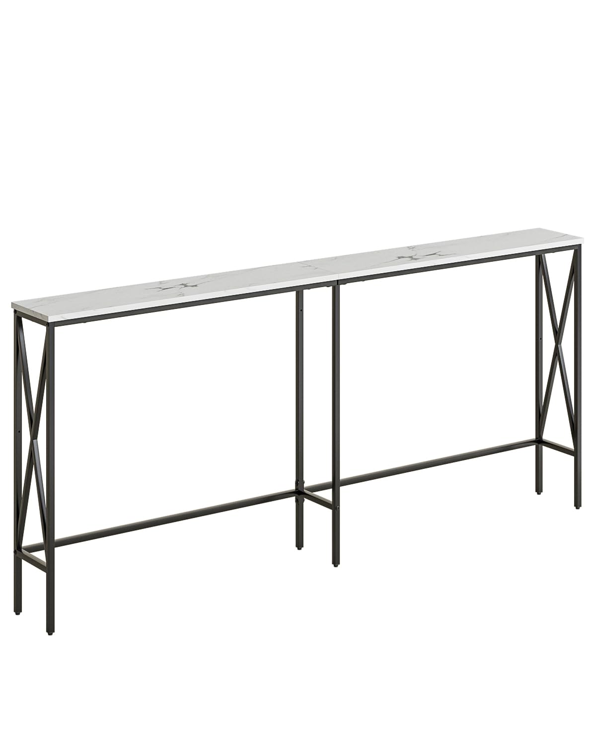 Masupu 70.9" Console Table, Modern Narrow Long Sofa Table Behind Couch, Skinny Entry Table, Industrial Sofa Table with Metal Frame for Hallway, Living Room, White and Black