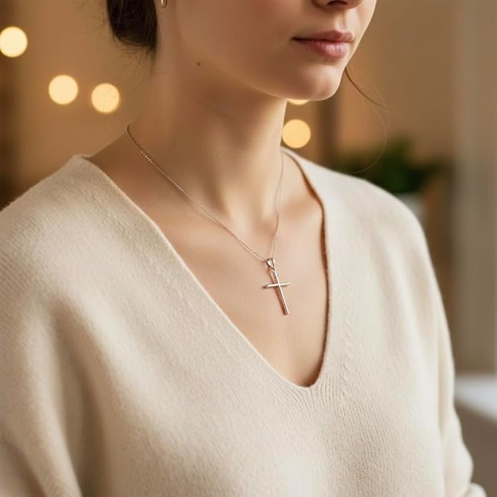 silverzone77 Kreuz Halskette 925 Sterling Silber Unisex – Klassisches Design, Panzerkette, für Damen und Herren