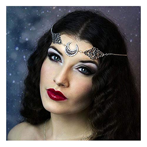 Kercisbeauty Crescent Moon Headchian for Women Girls Silver Forehead