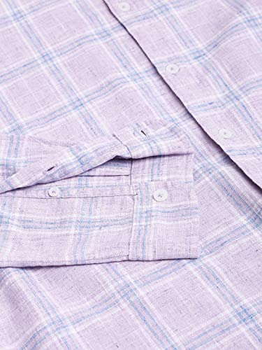 Image of Dennis Lingo Men's Checkered Slim Fit Cotton Linen Casual Shirt with Button-Down Collar & Full Sleeves