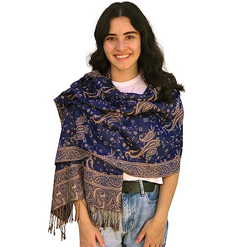 SILVERFEVER Silver Fever Pashmina - Jacquard Paisley Shawl - Stylish Scarf - Double Sided Wrap