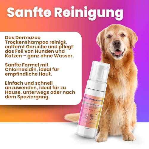 Dermazoo Trockenshampoo für Hunde und Katzen mit Chlorhexidin ohne Ausspülen, 190 ml, Mousse für schnelle und vollständige Anwendung, Shampoo für Hunde und Katzen, geruchlos