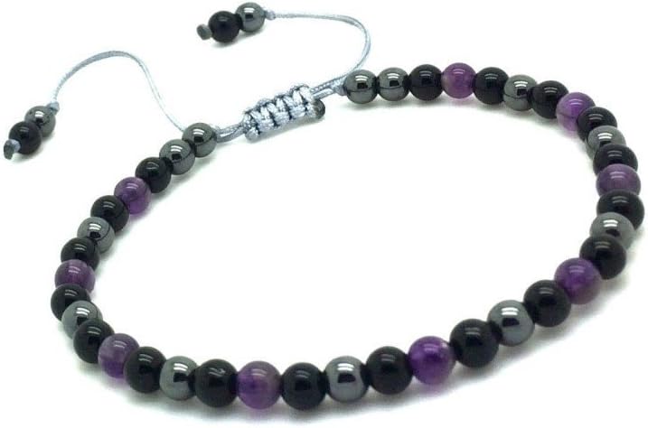 KARMA GEMS Black Onyx, Hematite & Amethyst Transformation Healing Bracelet -Adjustable