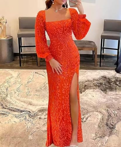 Long-Sleeve Sequin Prom Dresses 2024 - Sparkly Mermaid Tight Long Formal Evening Party Dress with Slit2