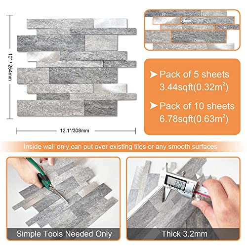 Vaovi Peel And Stick Tile Kitchen Backsplash Tiles Peel And Stick,Bathroom Backsplash Peel And Stick Linear Mosaic Tile Waterproof(10Tiles,Gray) #TOP5