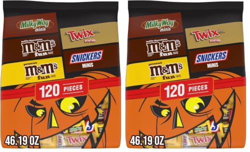 M&amp;M'S, SNICKERS, TWIX &amp; MILKY WAY Milk Chocolate Halloween Candy Bag Variety Pack, Assorted Chocolate Candy for Halloween Party Favors, Trick or Treating and More, 120 Ct Bag (Pack of 2)