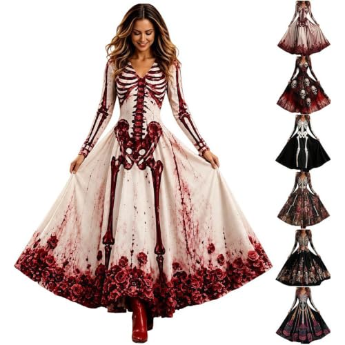 Halloween Dresses for Women Skeleton Dress Skull Rose Gothic Party Costume - image 1