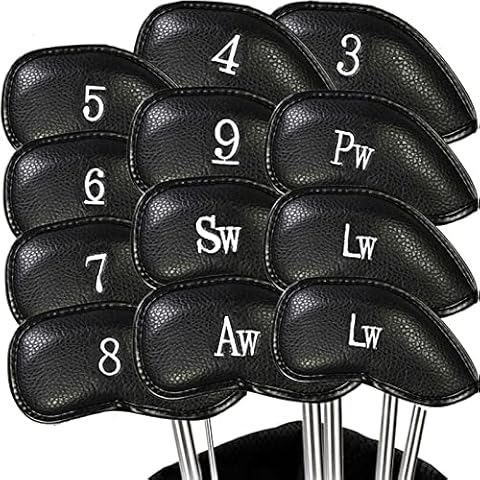 Golf Iron Head Covers 12 Pcs/Set Synthetic Leather Value Pack Deluxe Headcovers Fit All Brands Blue Red Black Green Brown for Men Women (Black) Cover