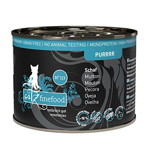 catz finefood Purrrr Schaf Monoprotein Katzenfutter nass N° 113, für ernährungssensible Katzen, 70% Fleischanteil, 6 x 200 g Dose