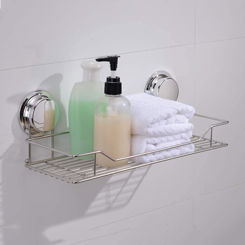 Cesta rectangular de acero inoxidable para ducha con ventosa de alambre, bandeja de baño, estante flotante de pared, 35 cm