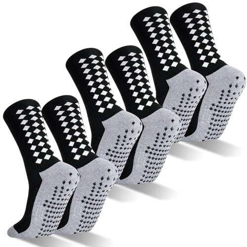 Image of 3 Pairs Football Grip Socks for Men, Anti-slip Sports Socks Breathable Soccer Socks Football Sock with Rubber Pads for Football Basketball Yoga Running Hiking, black