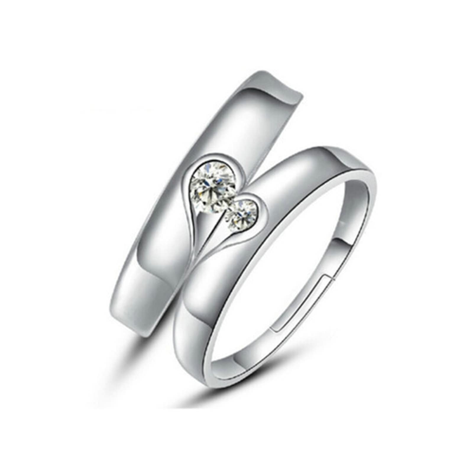 Anillo de plata de ley S925 con forma de corazón y circonita para parejas, Adjustable, Plata de ley, Zirconia cúbica