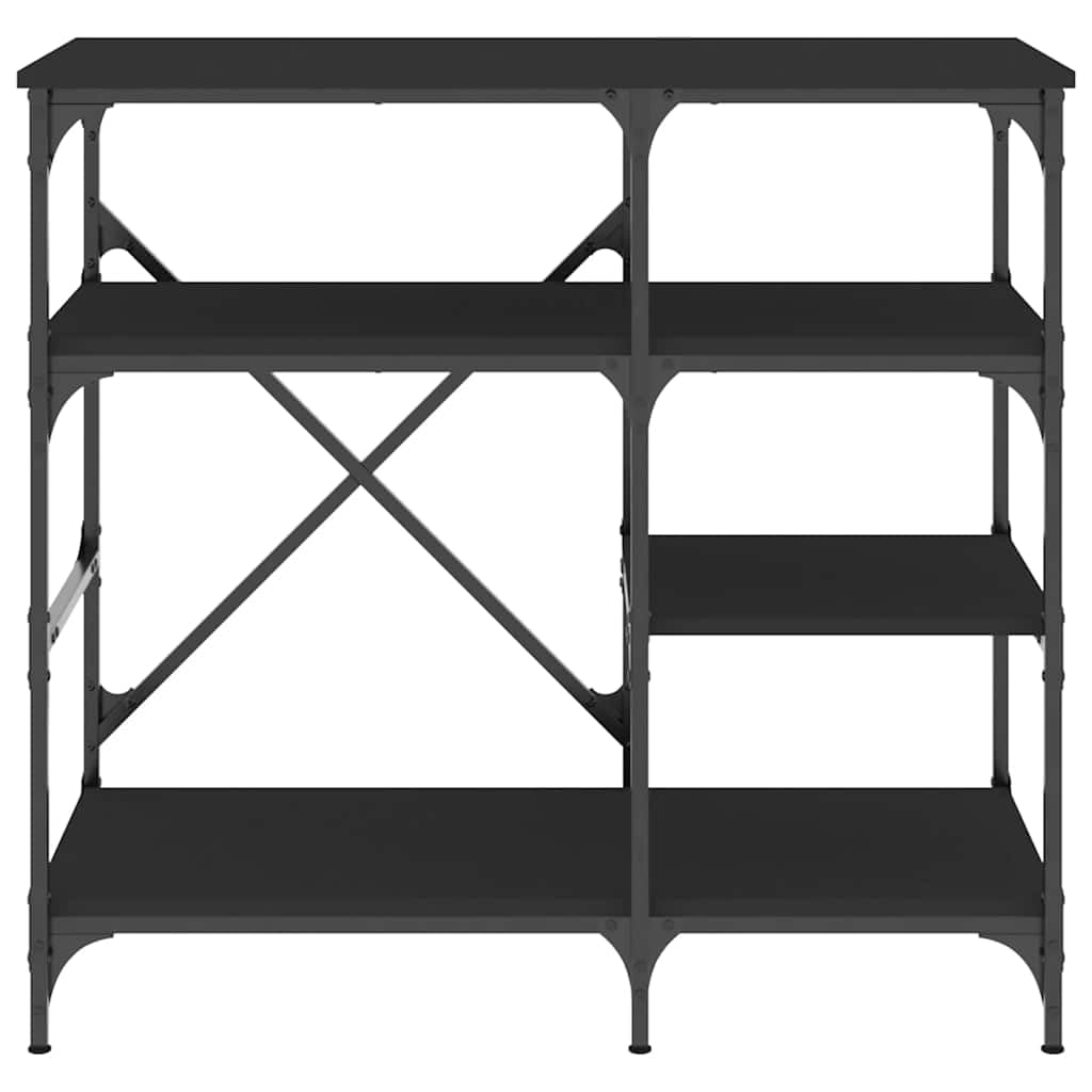 Bäckerregal Schwarz 90x40x84 cm Holzwerkstoff und Metall mit Ablagen, verstellbaren Füßen, Küchenregal für Arbeitsplatte, Aufbewahrung und Organisation von Kochbesteck und Küchenhelfern