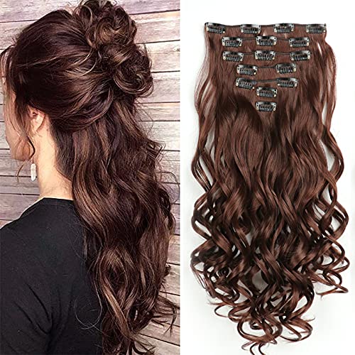 22'' Wavy Curly Clips in Hair Extensions 130G 7PCS Full Head Clips ins Thick Hairpieces for Women Girls