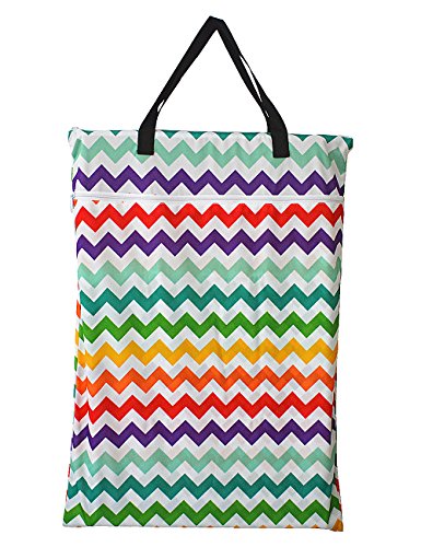 Large Hanging Wet/Dry Cloth Diaper Pail Bag for Reusable Diapers or Laundry (Rainbow Chevron)