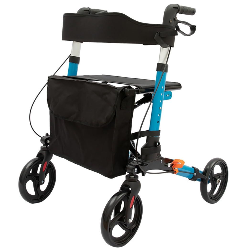 Andador para Ancianos Todoterreno,rollator,Andadores para Personas Mayores con 4 Ruedas,Andador plegable ligero,Fácil de plegar para colocar en el maletero blue