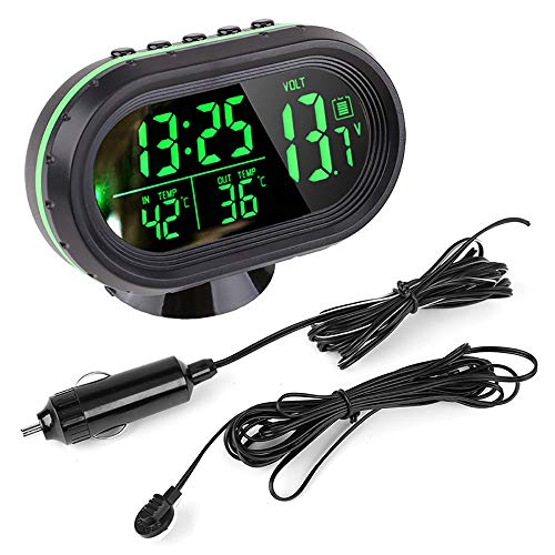 Pevor Car 12V LCD Luminous Clock Digital Thermometer Temperature Gauge Voltmeter Alarm Monitor