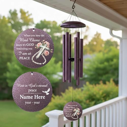 Image of Personalized Outside Wind Chimes for Loss Mother Father, Cross Memorial Sympathy Wind Chime for Funeral, Bereavement Gifts in Memory of Loss