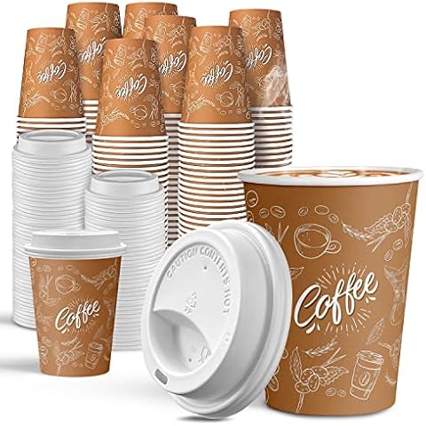 JOYEUX 100 Pack -12 oz Disposable Coffee Cups with Lids, Thickened Coffee Paper Cups -To Go Hot Cups for Party, Beverages, Tea, Hot Chocolate,Water, Juice Cover
