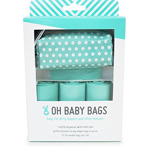 Oh Baby Bags Diaper Bag Clip-On Dispenser Gift Box with Scented Disposable Bags for Dirty Diapers - Recycled Plastic - Seadot Duffle Plus 48 Seafom Scented Bags