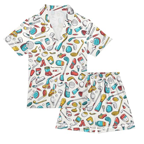 ALAZA Golf Ball Color Satin Pajamas Set Short Sleeve Button Down Sleepwear Summer Pjs 2 Piece