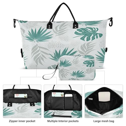 Large Foldable Travel Duffel Bag, Waterproof Gym Bag for Men & Women, Carry-On Luggage Weekender Overnight Bag, Tropical Leaves Pattern2