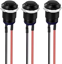 Gebildet 3Pcs Prewired IP65 Waterproof Push Button Latching Self-Locking Aluminium Alloy Push Button On Off 12mm 2A 12V/24V/125V/250V AC (High Head)