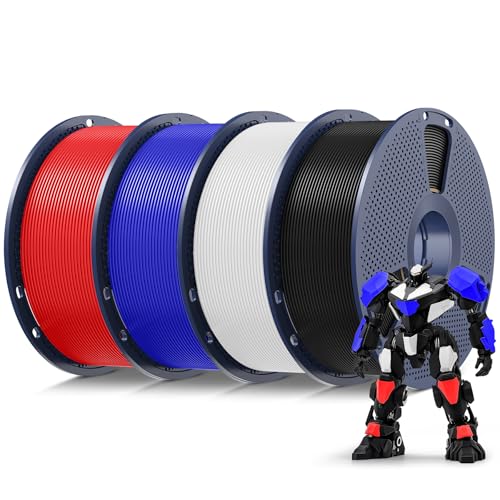 Image of SUNLU 4kg PLA 3D Printer Filament Bundle Multicolor, Neatly Wound PLA Filament 1.75mm ±0.02mm, Individually Vacuum Packed, 4kg in Total, 1kg per Spool, 4 Pack, 4000g, Black+White+Klein Blue+Red