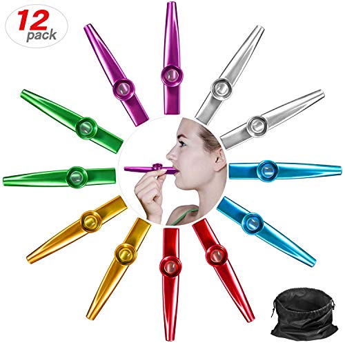 yo-fobu 12 Pack Metal Kazoos Musical Instruments Noise Maker with 12pcs Kazoo Flute Diaphragms Assor - //coolthings.us